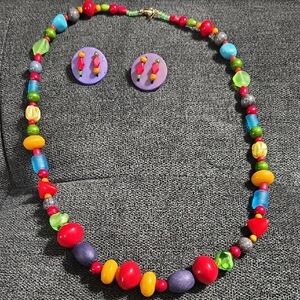Tereasa Goodall Colorful Glass Wood Acrylic Beaded Boho Necklace & Earring Set
